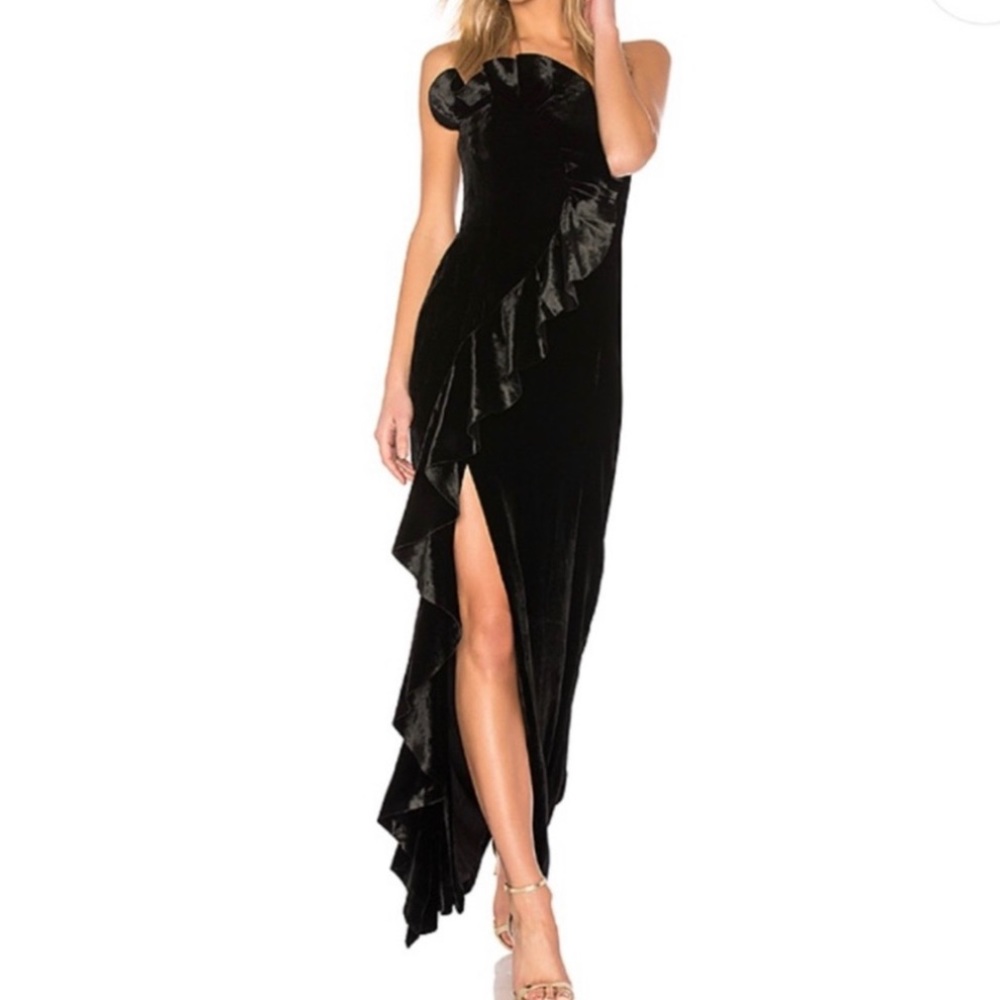 NWT Cinq à Sept black luxurious velvet strapless Annoziata gown maxi